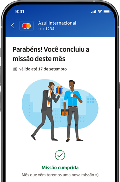 Credicard app screen showing a completed gamified mission